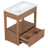 English Elm 30" Bathroom Vanity With Sink Top, Bathroom Cabinet With Open Storage Shelf and Two Drawers, Brown