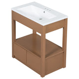 English Elm 30" Bathroom Vanity With Sink Top, Bathroom Cabinet With Open Storage Shelf and Two Drawers, Brown