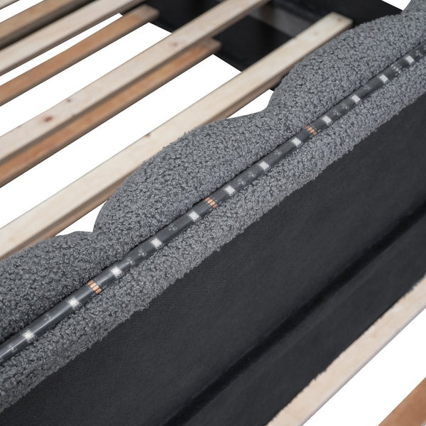 English Elm Teddy Upholstered Queen Platform Bed with Twin XL Trundle, LED Remote & App-Control Nightlight Romance Gray SF000046AAE