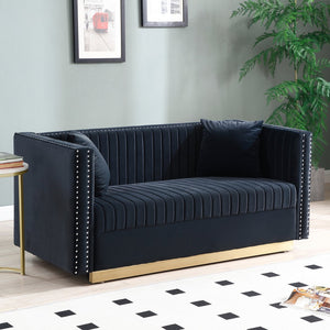 English Elm Contemporary Velvet Channel Tufted Loveseat Sofa - Modern Upholstered 2-Seater with Pillows, Sleek Apartment Style Black W1117P147303