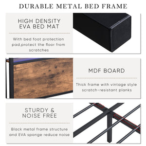 English Elm Full Storage Platform Bed Industrial Metal Frame Rgb Headboard with Charging Station W1916126252