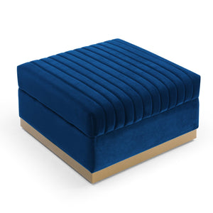 English Elm Contemporary Velvet Channel Tufted Large Ottoman — Modern Upholstered Footrest, Plush Seating Accent, Blue (100) W1117127177