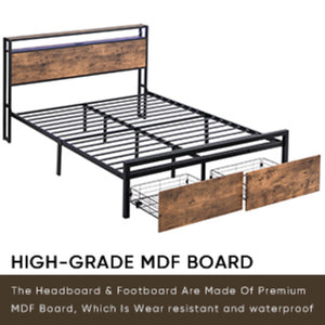 English Elm Full Storage Platform Bed Industrial Metal Frame Rgb Headboard with Charging Station W1916126252