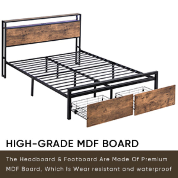 English Elm Full Storage Platform Bed Industrial Metal Frame Rgb Headboard with Charging Station W1916126252