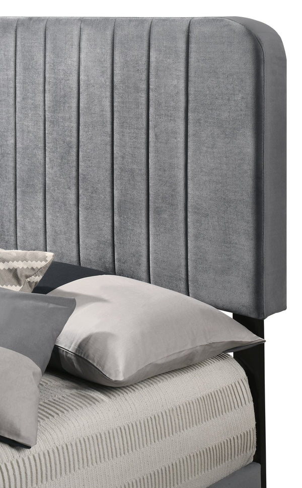 English Elm Sleek Channel Tufted Velvet Full Bed with Sturdy Wood Slats and Legs for Durable Comfort and Style Gray 28.5 L x 44.5 W x 5 H B078107889