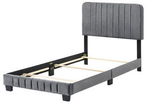 English Elm Sleek Channel Tufted Velvet Full Bed with Sturdy Wood Slats and Legs for Durable Comfort and Style Gray 28.5 L x 44.5 W x 5 H B078107889