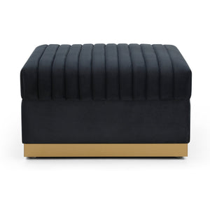English Elm Contemporary Velvet Channel Tufted Oversized Ottoman — Modern Upholstered Footrest for Living Space Black W1117P147304