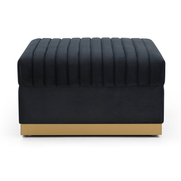 English Elm Contemporary Velvet Channel Tufted Oversized Ottoman — Modern Upholstered Footrest for Living Space Black W1117P147304