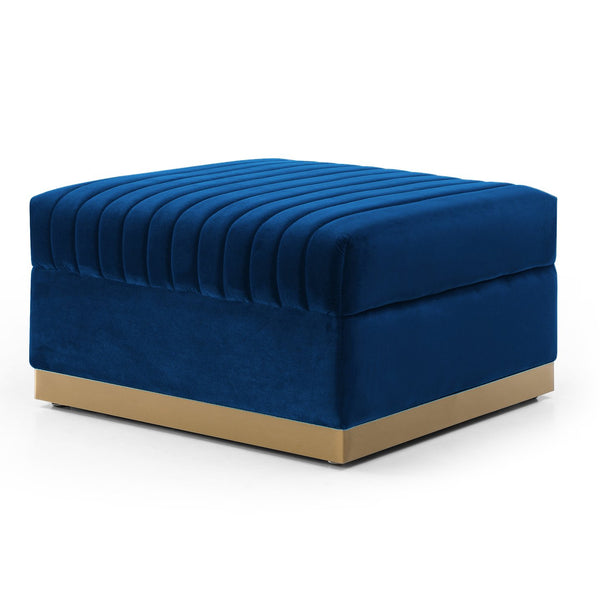 English Elm Contemporary Velvet Channel Tufted Large Ottoman — Modern Upholstered Footrest, Plush Seating Accent, Blue (100) W1117127177