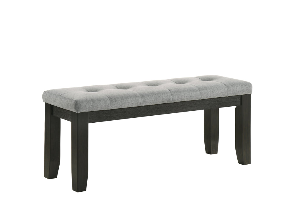 English Elm 1Pc Tufted Contemporary Bench 48" Gray Linen-Look Fabric Upholstery, Tapered Wood Legs, 48" B011138071
