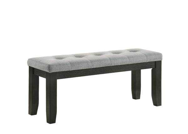 English Elm 1Pc Tufted Contemporary Bench 48" Gray Linen-Look Fabric Upholstery, Tapered Wood Legs, 48" B011138071