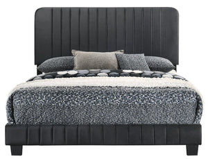 English Elm Sleek Lodi Full Bed with Channel Tufted Velvet Upholstery, Wooden Legs and Sturdy Slats for Modern Bedrooms Black 27 L x 60 W x 5 H B078107882