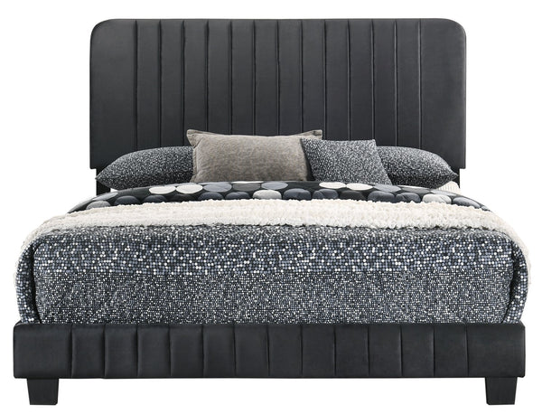 English Elm Sleek Lodi Full Bed with Channel Tufted Velvet Upholstery, Wooden Legs and Sturdy Slats for Modern Bedrooms Black 27 L x 60 W x 5 H B078107882