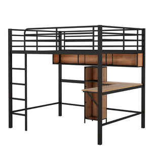 English Elm Full Full Size Metal & Wood Loft Bed with L-Shaped Desk, Shelves & Sturdy Frame for Small Spaces GX000629AAB