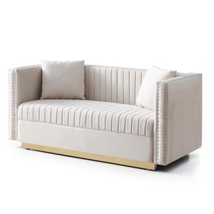 English Elm Contemporary Velvet Channel Tufted Loveseat Sofa - Modern Upholstered 2-Seater with Pillows, Sleek Apartment Style Beige W1117P147302
