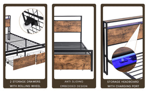 English Elm Full Storage Platform Bed Industrial Metal Frame Rgb Headboard with Charging Station W1916126252