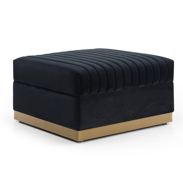 English Elm Contemporary Velvet Channel Tufted Oversized Ottoman — Modern Upholstered Footrest for Living Space Black W1117P147304