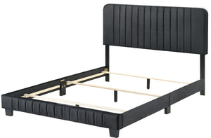 English Elm Sleek Lodi Full Bed with Channel Tufted Velvet Upholstery, Wooden Legs and Sturdy Slats for Modern Bedrooms Black 27 L x 60 W x 5 H B078107882