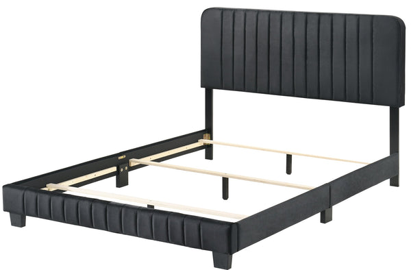 English Elm Sleek Lodi Full Bed with Channel Tufted Velvet Upholstery, Wooden Legs and Sturdy Slats for Modern Bedrooms Black 27 L x 60 W x 5 H B078107882