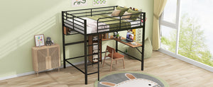 English Elm Full Full Size Metal & Wood Loft Bed with L-Shaped Desk, Shelves & Sturdy Frame for Small Spaces GX000629AAB