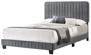 English Elm Sleek Channel Tufted Velvet Full Bed with Sturdy Wood Slats and Legs for Durable Comfort and Style Gray 27 L x 60 W x 5 H B078107886