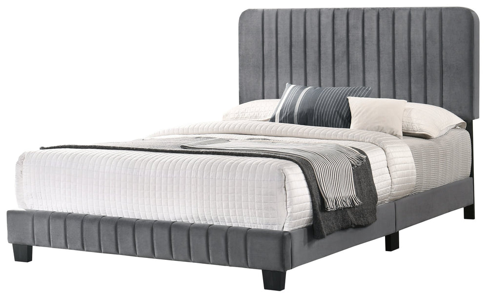 English Elm Stylish Channel Tufted Gray King Bed with Velvet Upholstery, Wood Slats & Legs, Box Spring Required B078107887