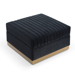 English Elm Contemporary Velvet Channel Tufted Oversized Ottoman — Modern Upholstered Footrest for Living Space Black W1117P147304
