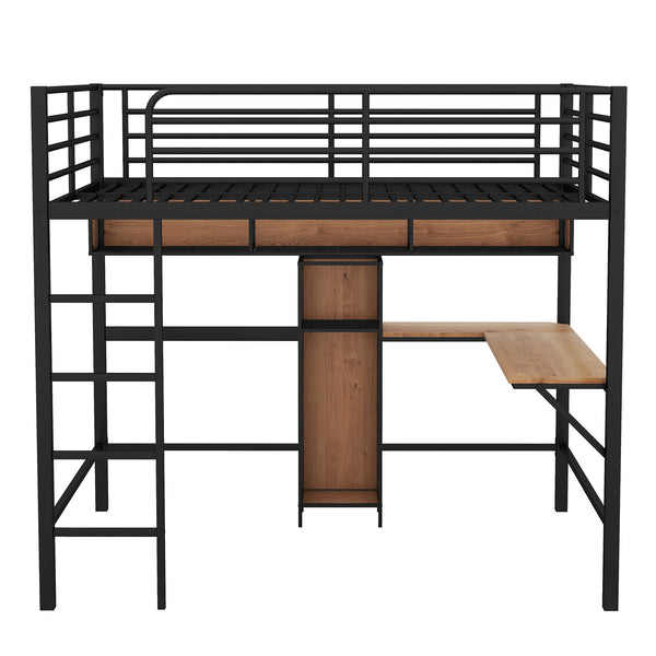 English Elm Full Full Size Metal & Wood Loft Bed with L-Shaped Desk, Shelves & Sturdy Frame for Small Spaces GX000629AAB