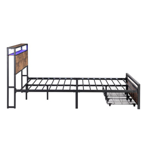 English Elm Full Storage Platform Bed Industrial Metal Frame Rgb Headboard with Charging Station W1916126252