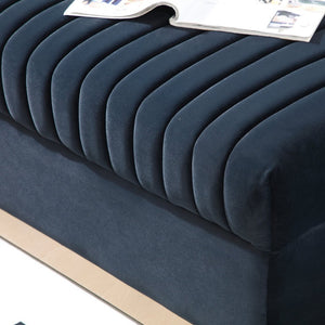 English Elm Contemporary Velvet Sofa with Channel Tufting Gold Legs Nailhead Trim Living Room W1117P147297