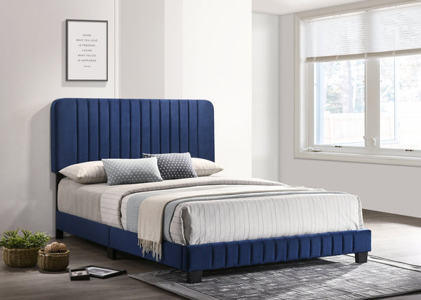 English Elm Contemporary Velvet Full Bed with Durable Frame, Lively Finish and Modern Lines for Stylish Bedrooms Navy Blue 27 L x 60 W x 5 H B078107890