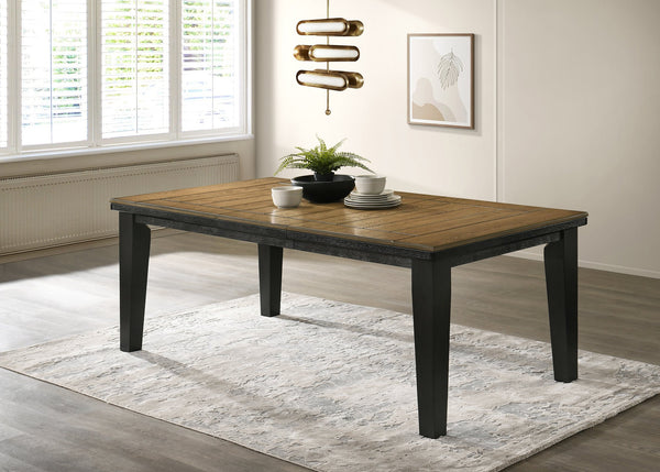 English Elm 1pc Contemporary Dining Table Plank Top Extends 64"–82" with 18" Leaf Tapered Block Feet Wood Finish Charcoal 68 L x 46 W x 10 H B011138070