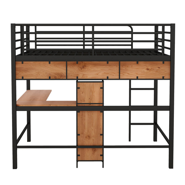 English Elm Full Full Size Metal & Wood Loft Bed with L-Shaped Desk, Shelves & Sturdy Frame for Small Spaces GX000629AAB