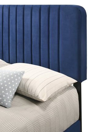 English Elm Contemporary Velvet Full Bed with Durable Frame, Lively Finish and Modern Lines for Stylish Bedrooms Navy Blue 27 L x 60 W x 5 H B078107890