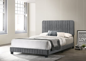 English Elm Stylish Channel Tufted Gray King Bed with Velvet Upholstery, Wood Slats & Legs, Box Spring Required B078107887