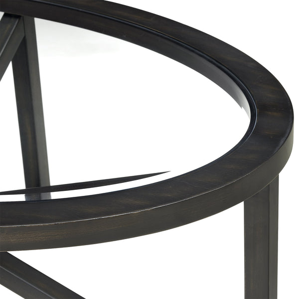 English Elm Modern Round Tempered Glass Coffee Table With Solid Wood Base – Stylish Minimalist Design For Any Space W1781127576