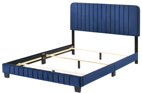 English Elm Contemporary Velvet Full Bed with Durable Frame, Lively Finish and Modern Lines for Stylish Bedrooms Navy Blue 27 L x 60 W x 5 H B078107890