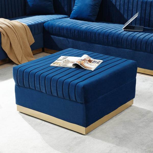English Elm Contemporary Velvet Channel Tufted Large Ottoman — Modern Upholstered Footrest, Plush Seating Accent, Blue (100) W1117127177