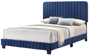 English Elm Contemporary Velvet Full Bed with Durable Frame, Lively Finish and Modern Lines for Stylish Bedrooms Navy Blue 27 L x 60 W x 5 H B078107890