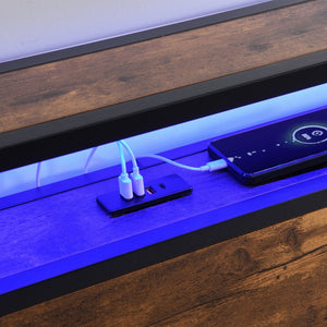 English Elm Full Storage Platform Bed Industrial Metal Frame Rgb Headboard with Charging Station W1916126252