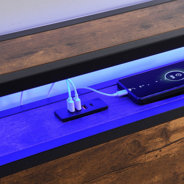 English Elm Full Storage Platform Bed Industrial Metal Frame Rgb Headboard with Charging Station W1916126252