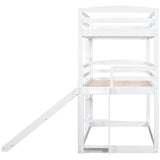 Hearth and Haven Bery Twin over Twin over Twin Adjustable Triple Bunk Bed with Ladder and Slide, White