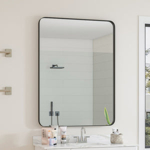 English Elm Wall Mirror Slim Black Metal Frame Rectangular 30x40 Moisture Resistant Modern Decor W1435107733