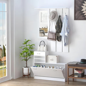 English Elm Combination Entryway Cabinet with Shoe Storage Hanging Shelf and Full Length Mirror W2139134913