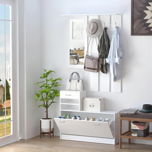 English Elm Combination Entryway Cabinet with Shoe Storage Hanging Shelf and Full Length Mirror W2139134913