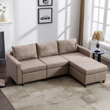 Hearth and Haven 3 Seat Module Sectional Sofa Couch with 1 Ottoman For Living Room, Seat Cushion and Back Cushion Non-Removable and Non-Washable, Brown W1439S00024