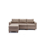 Hearth and Haven 3 Seat Module Sectional Sofa Couch with 1 Ottoman For Living Room, Seat Cushion and Back Cushion Non-Removable and Non-Washable, Brown W1439S00024