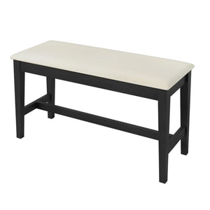 English Elm Topmax Six Piece Rubberwood Dining Set with Bench Linen Seats Sculptural Modern Style Gray N717S000029E