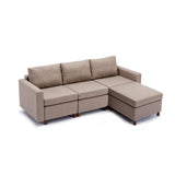 Hearth and Haven 3 Seat Module Sectional Sofa Couch with 1 Ottoman For Living Room, Seat Cushion and Back Cushion Non-Removable and Non-Washable, Brown W1439S00024