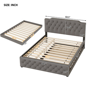 English Elm Queen Upholstered Platform Bed with Button-Tufted Headboard, Twin Trundle & Dual USB Ports, Linen Gray SF000042AAE